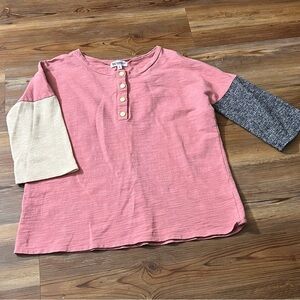 WONDERLAND Pink and Cream 3/4 length Sleeve Tee size L